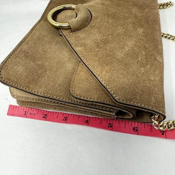 Banana Republic Suede Chain Crossbody Clutch Foldover Taupe Leather Bag - Picture 5 of 13